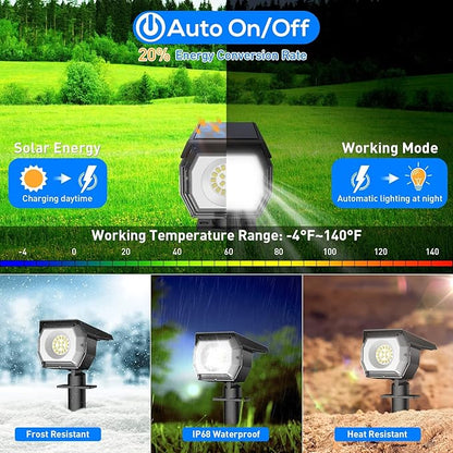 EIUIO Solar Outdoor Lights, 3 Lighting Modes Solar Spot Lights Outdoor with Auto On/Off, IP65 Waterproof Landscape Lighting for Garden Yard Pathway