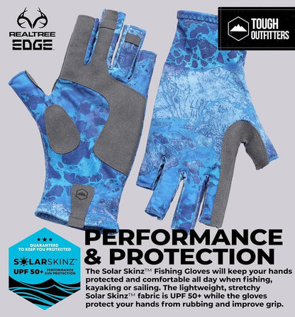 Tough Outdoors UPF 50+ Fishing Gloves - Sun Protection Kayaking Gloves for Men & Women - Lightweight Fingerless SPF Gloves for Watersports - Navy Blue