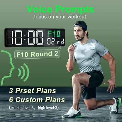 LUCORB Gym Clock with Seconds, 12" Digital Wall Timer Clock for Home Gym, Remote Interval Timer with Tabata HIIT Countdown, Voice Prompt | 5 Display Modes | 4 Training Alarms