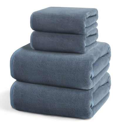 Exclusivo Mezcla 4-Piece Ultra Soft Bath Towel Set, Large Highly Absorbent Microfiber Coral Velvet Towel, Quick Drying for Body, Bathroom, Gym, Spa, 2 Bath Towels, 2 Hand Towels, Grey Blue