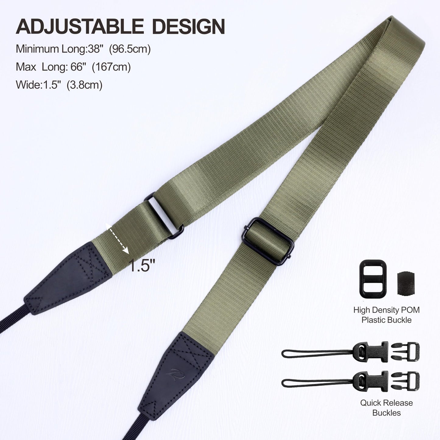 Padwa Lifestyle Adjustable Camera Strap - 1.5" Full Grain Leather Ends Camera Straps for Photographers, Adjustable Neck Shoulder & Crossbody Nylon Strap Quick Release for Cameras and Binoculars