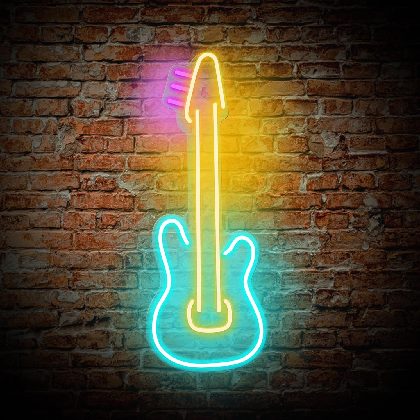 Attivolife Guitar Neon Sign, LED Acrylic Neon Lamp with USB for Music Lover, Bedroom Art Wall Music Studio Bar Decor, Best Birthday Christmas, Wedding, Party Gift, 16.83" * 6.31"(Pink+Yellow+Blue)