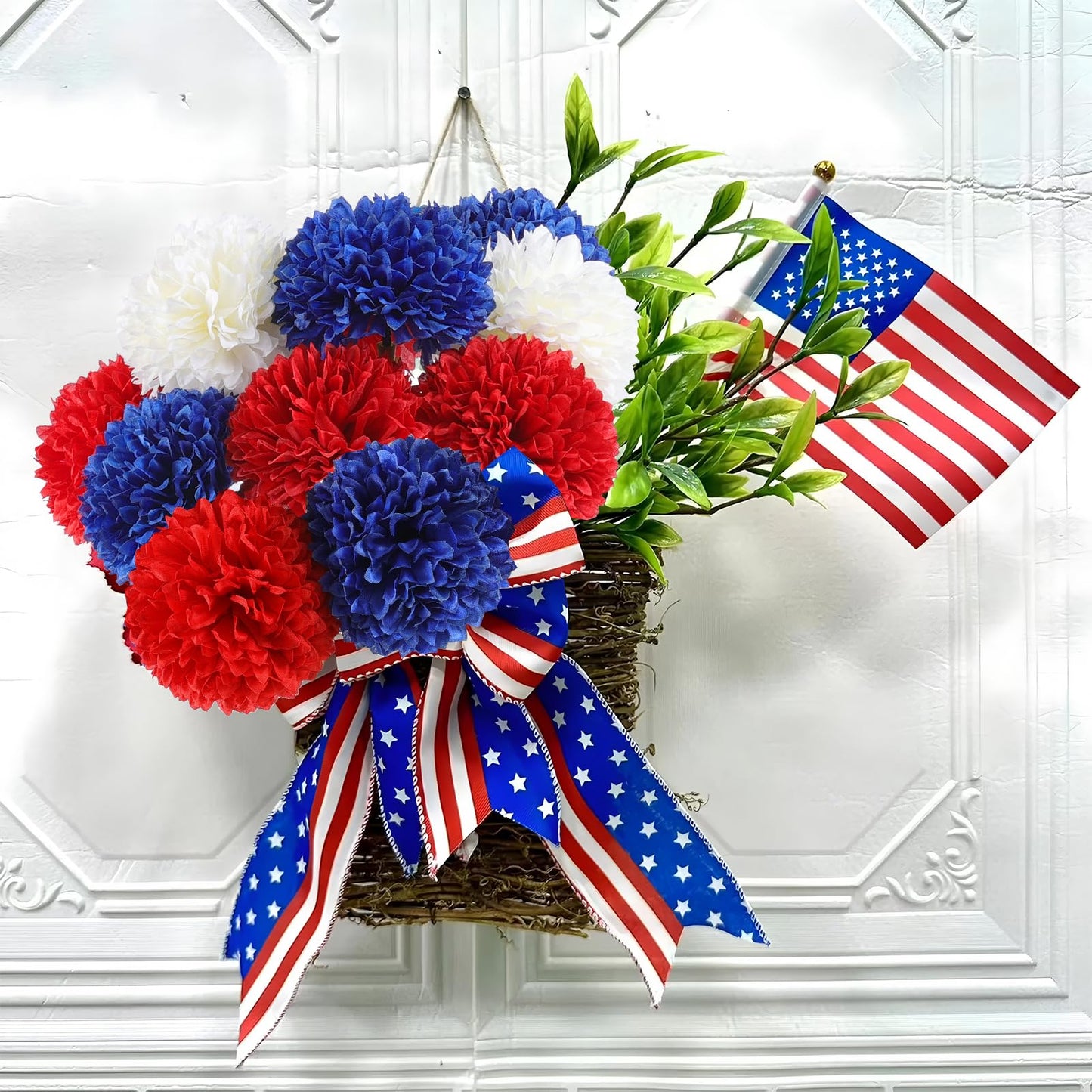 Rowfad 12 Pcs Artificial Chrysanthemums Flowers Patriotic Flowers 4th of July Fake Mums Flowers Silk Red White Blue Flower for Home Decor Indoor Memorial Day Table Centerpiece (12, Red White Blue)