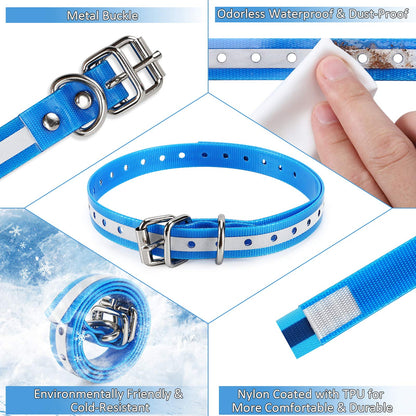 LuckinPET Replacement Collar Strap, Compatible with Petsafe,PATPET,Sportdog,Garmin,Dogtra,etc Most Training Collar/Fence Reciever, 3/4',Reflective,Adjustable,Metal Buckled,Waterproof (Blue)