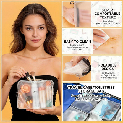 Qbily Clear Leak Proof Travel Bags for Toiletries 3 Pack, Super Soft Waterproof Leak Proof BPA Free, Semi-Clear Toiletry Cosmetic Makeup Bags for Travel, Approved Travel Toiletry Bag With Zipper