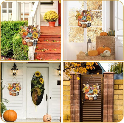 Boao Welcome Thanksgiving Door Decorations Thanksgiving Sign Hanging Decoration Wall Hanger Masquerade Carnival Wreath for Outdoor Farmhouse Porch Front Door Decor