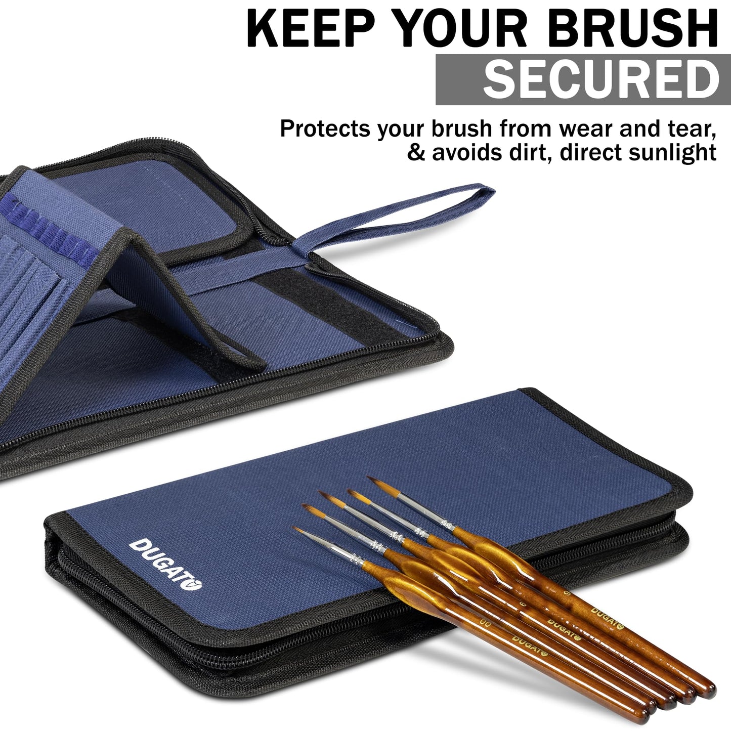 DUGATO Short Paint Brush Holder & Organizer 5.4x10.7 Inches, Blue Canvas Bag for Brushes up to 9.3" Length, Case with 15 Slots, Artist Brush Carrying Case (Brush Not Included)