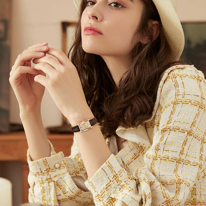 Timever Women's Leather Strap Watch Dainty Elegant Womens Watches Classic Vintage Retro Square Ladies Quartz Watches Gifts Present for Her