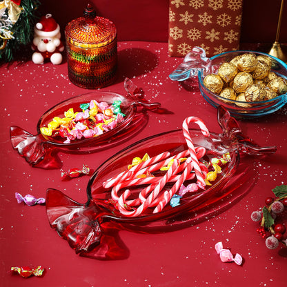 USmagically Christmas Candy Glass Plate, Christmas Theme Serving Tray for Holiday Desserts, Cookies & Candy Display, Festive Party Bowl, Green Xmas Decorations Small