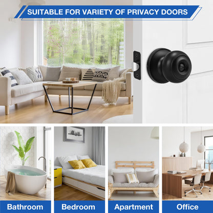 Plustool 8 Pack Matte Black Door Knobs, Privacy Door Knob with Lock, Interior Doorknobs with Round Ball, Keyless Door Lockset for Bedrooms Bathrooms