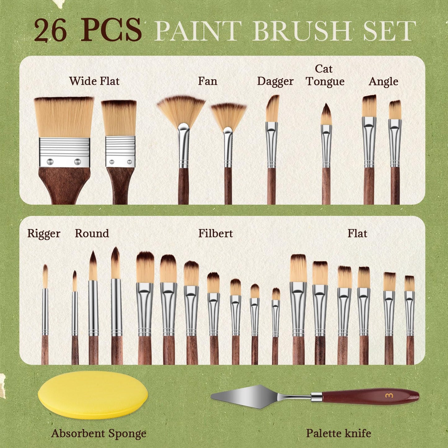 26-Piece Nylon Paint Brush Set – Zipper-Sealed Case, Independent Brush Compartments, Foldable Stand, for Beginners & Professionals