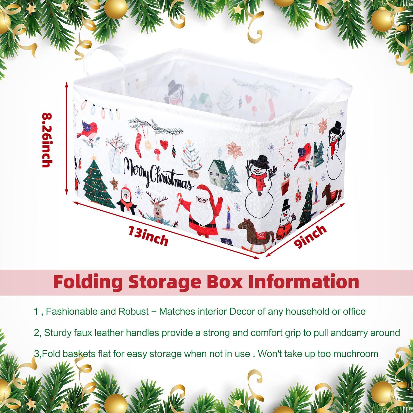 Maxcheck 6 Pcs Large Christmas Basket for Gifts Empty Foldable Xmas Gift Basket Rectangle Christmas Santa Present Storage Bin Fabric Cubes Containers Boxes with Handles for Present Cloth Toy