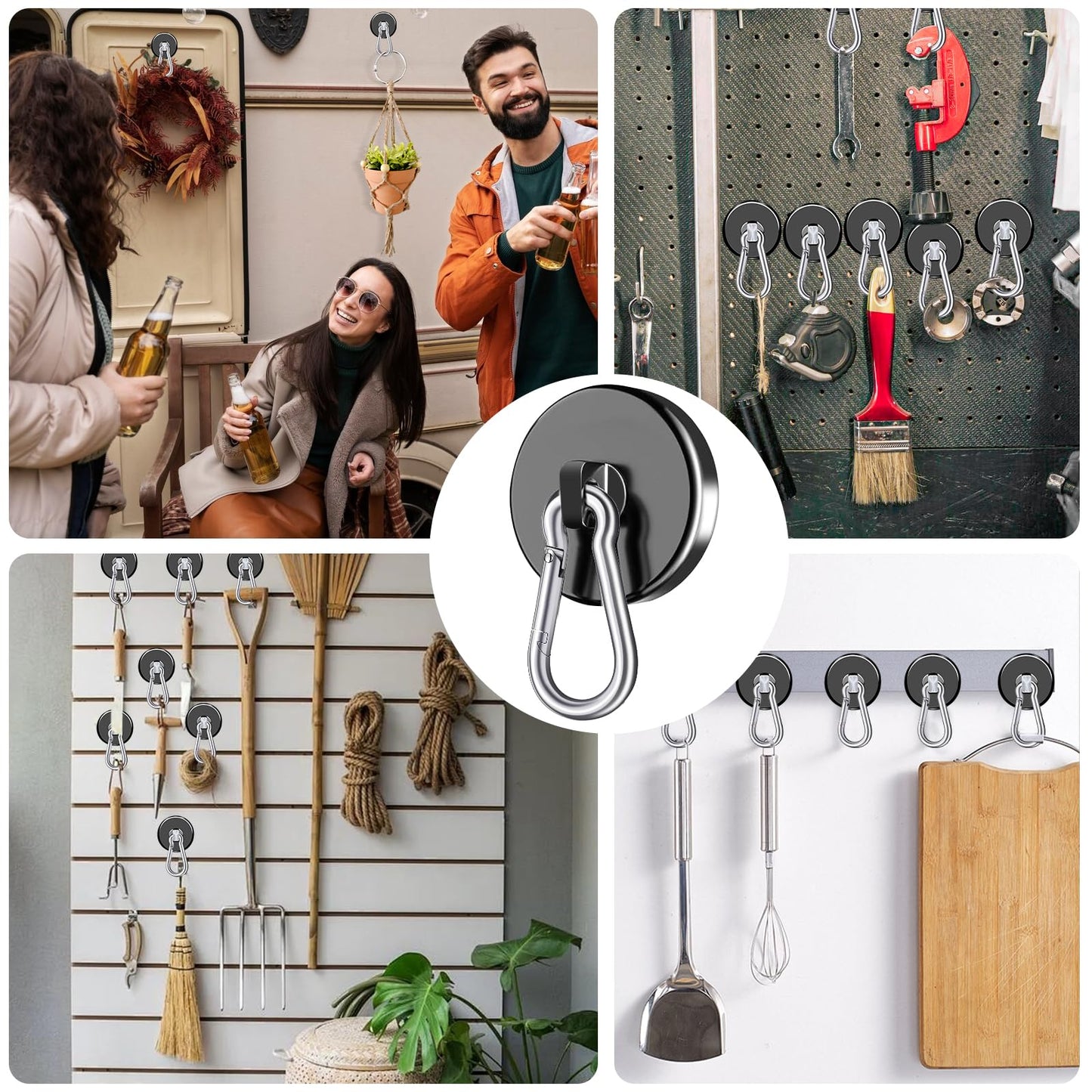 E BAVITE Carabiner Magnetic Hooks, 110LBS Strong Black Magnetic Hooks Heavy Duty with Swivel Carabiner Hook, Great for Hanging for Cruise, Garage, Kitchen, Refrigerator, Locker (12-Pack)