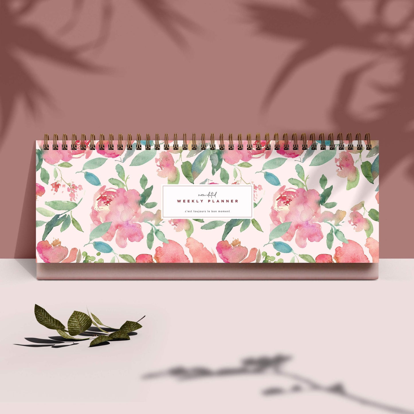Belle Fleur Non-Dated Spiral Weekly Desk Calendar Planner, 60 Week Inspirational to Do List Pad Desktop Stand, 3.75" x 10.5", La Lune Collection by Bright Day