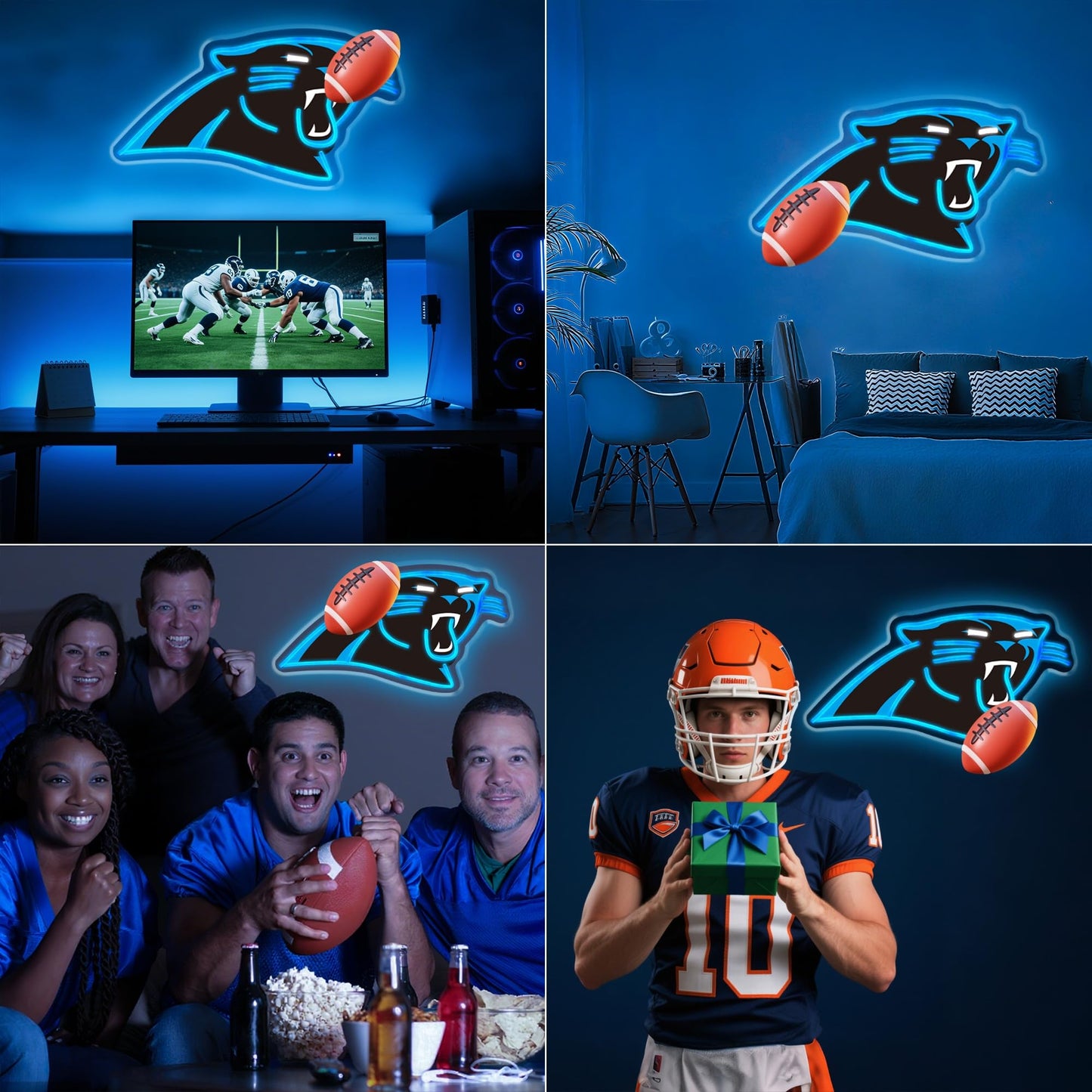 Football Team Neon Sign, Cool Dimmable Light Up Football Team Logo Hanging USB Powered for Wall Decor Art, Man Cave, Bedroom, Game Room Deco, Birthday Christmas Merch Gift for Boys Fans (Penther)