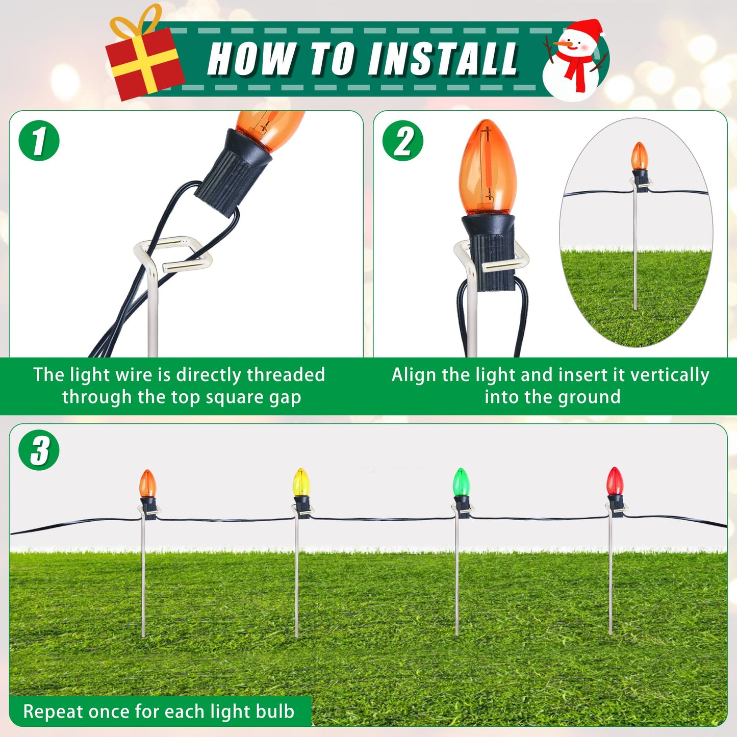 Bylion 50 Pack Metal Christmas Light Stakes - Outdoor Light Stakes - 9.8 Inch Christmas Yard Stakes for C7 C9 Universal Yard Lawn Stakes for Holiday Lights Use on Garden Lawn Patio Path Walkway