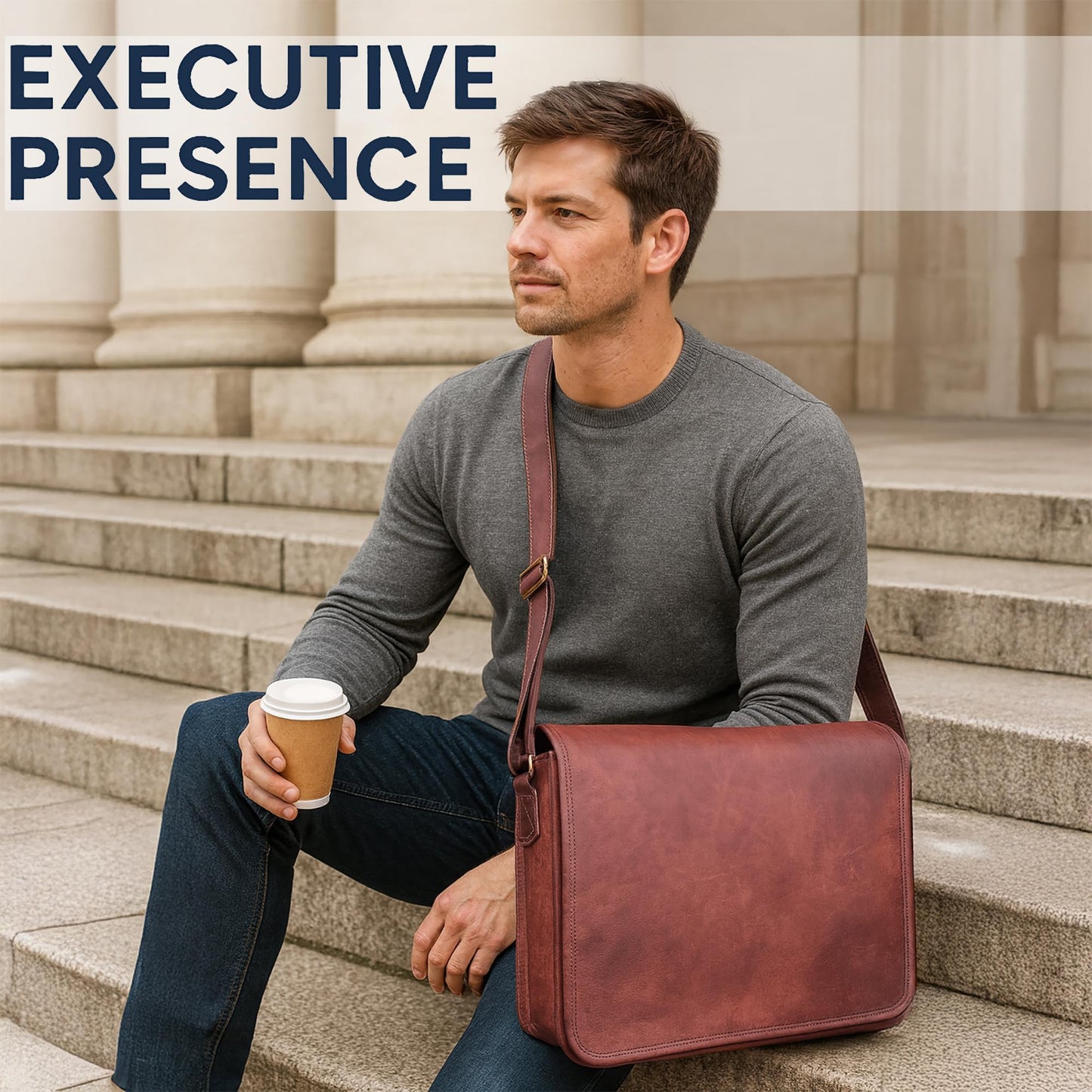 RUSTIC TOWN 15 inch Vintage Crossbody Full Grain Leather Laptop Messenger Bag