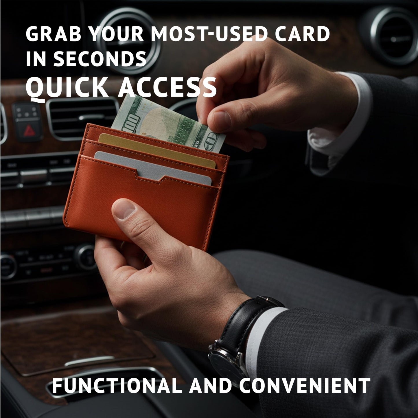 Vaultskin MOORGATE Slim Card Holder – Minimalist Leather Wallet with RFID Blocking, Front Pocket Credit Card Case for Men & Women (Chestnut Brown)