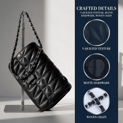 Perphy Quilted Shoulder Bag for Women Medium Flap Crossbody Handbag with Chain Strap 7.5 * 2.8 * 3.9 inches Black