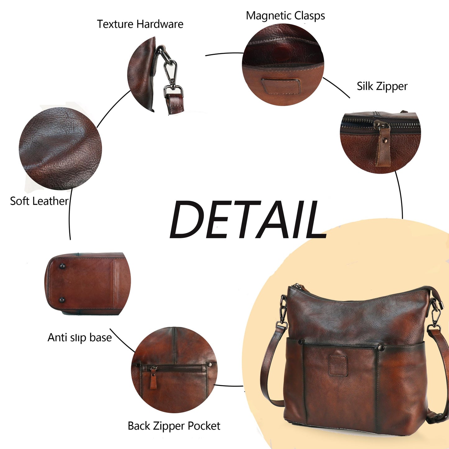 LETEULO Hobo Bag for Women Crossbody Bag Purse and Handbag Leather Shouler Bags Large Capacity (Coffee)