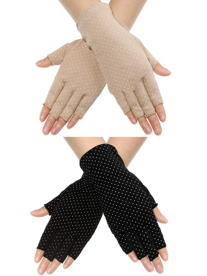 Maxdot Sun Gloves for Women UV Protection Fingerless Non Slip sunscreen Driving Gloves for Summer Outdoor(2 Pairs,Black and Khaki)