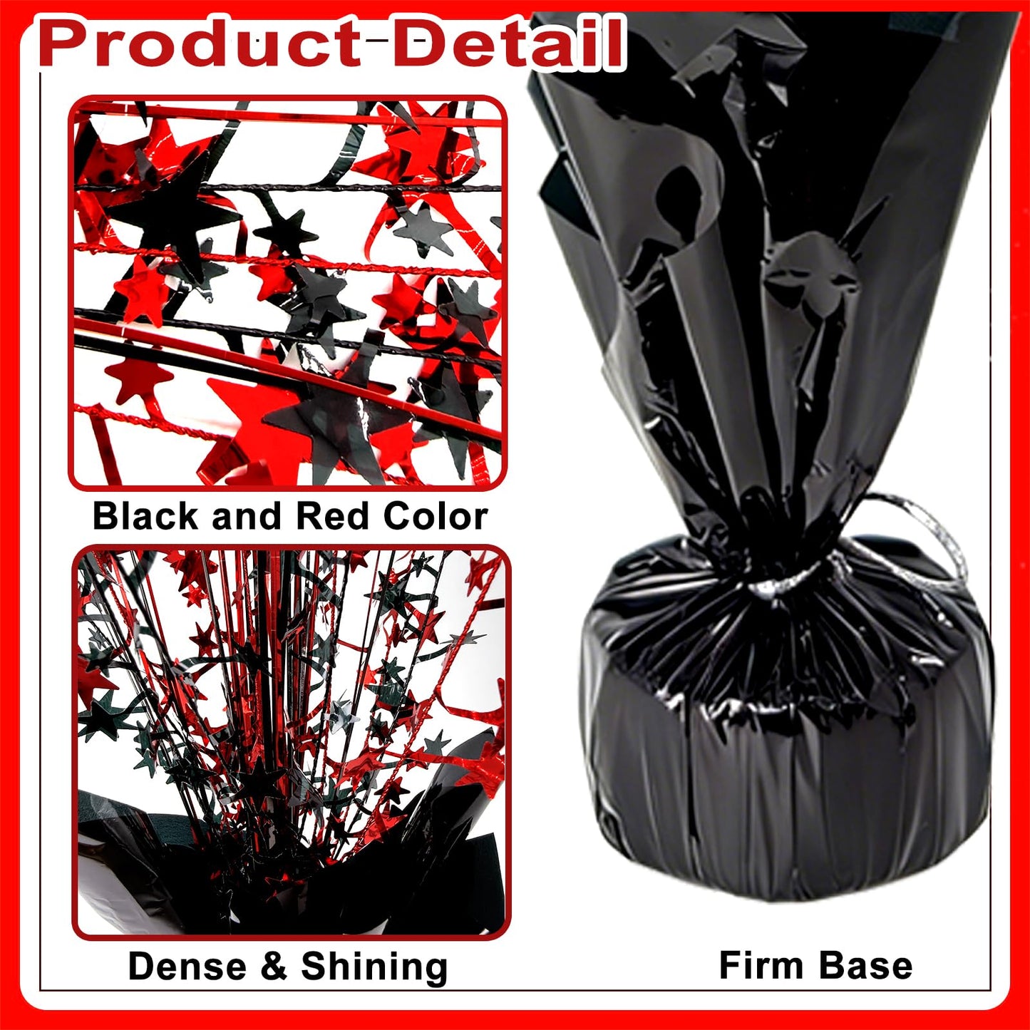 YinNorth 6 Pack Metallic Foil Spray Table Centerpiece Decoration Star Brust Glitter Table Topper Decor for Birthday Circus Casino Graduation Christmas New Year's Eve Party Supplies Red Black