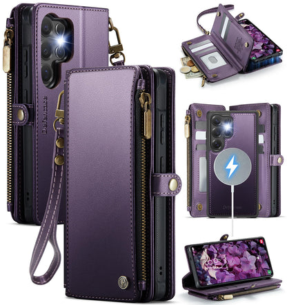 Defencase for Samsung Galaxy S24 Ultra Magnetic Wallet Case Compatible with Magsafe with RFID Blocking Zipper & Card Holder Women, PU Leather Detachable Phone Case for Galaxy S24 Ultra 6.8", Purple