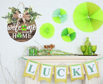 Interchangeable Welcome Sign for Front Door with 4 Seasonal Wreaths and 21 Changeable Icons, Farmhouse Rustic Outdoor Welcome Signs Porch, Holiday Spring Summer Winter Fall Decorations for Home Gifts