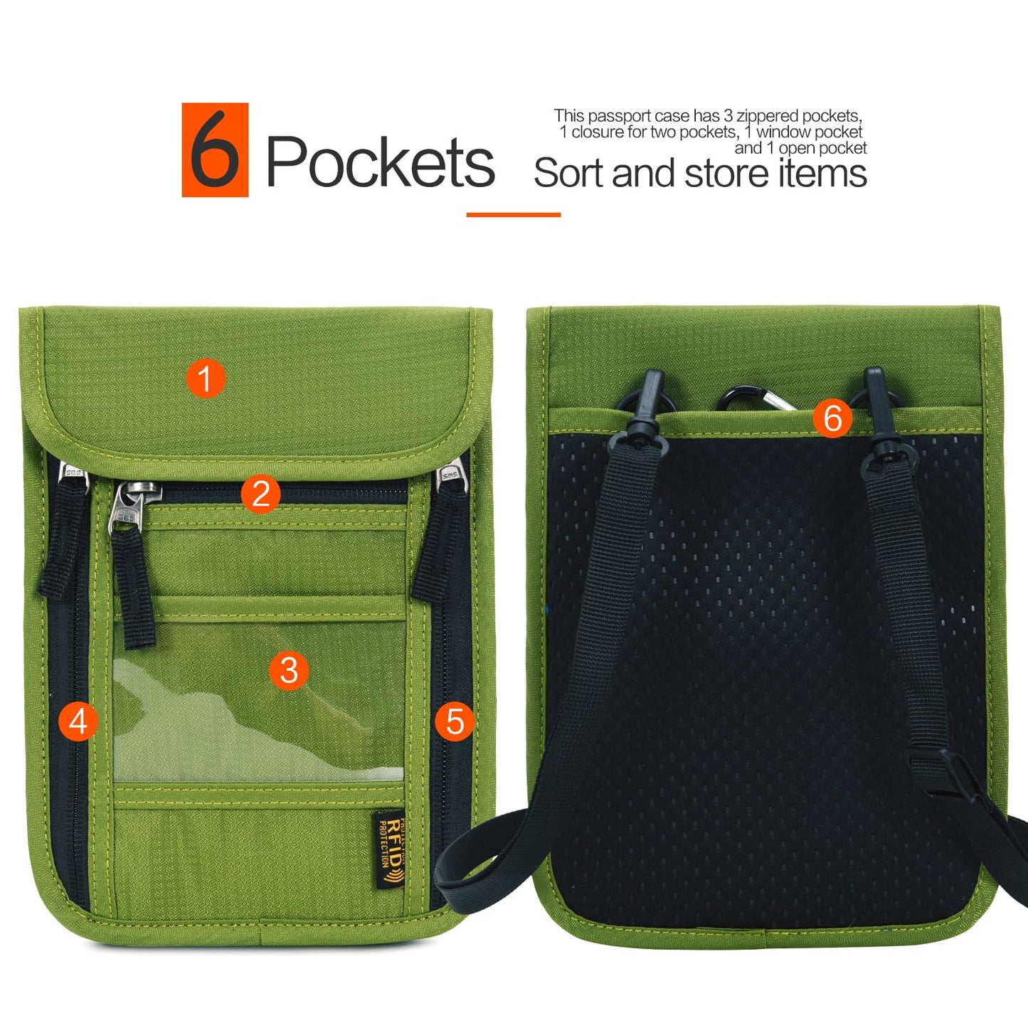 Neck Wallet Lightweight RFID Blocking Waterproof Travel Pouch Passport Wallets for Women Men （B-Green）