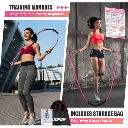 Weighted Jump Rope for Women, Heavy Skipping Rope for Exercise with Training Poster, 9.2FT Weight Fitness Jump Rope for Improve Strength, Building Muscle & Total Body Workout Equipment