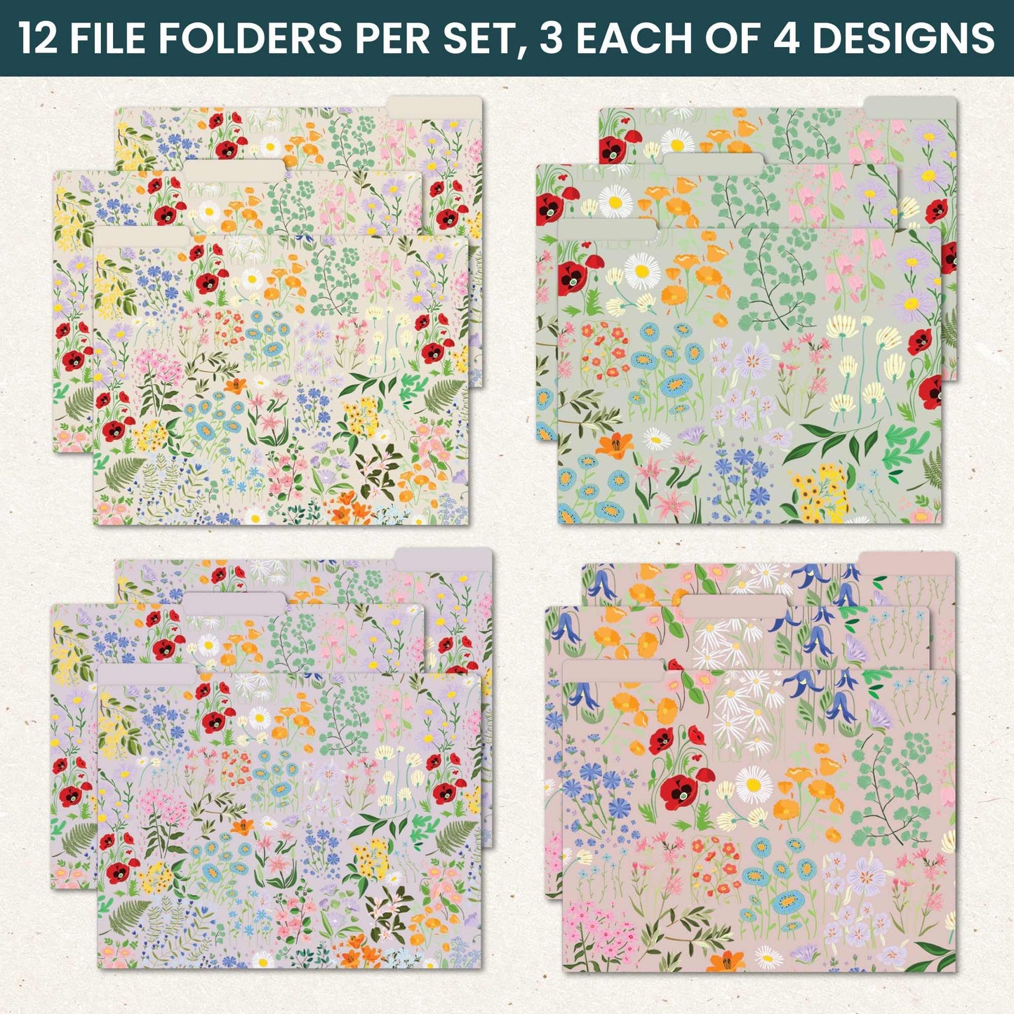 bloom daily planners Decorative File Folders - Set of 12 Letter Size (8.5” x 11”) Organizers, 1/3 Cut Tabs - Aesthetic Floral Folders for School & Office - Garden Party