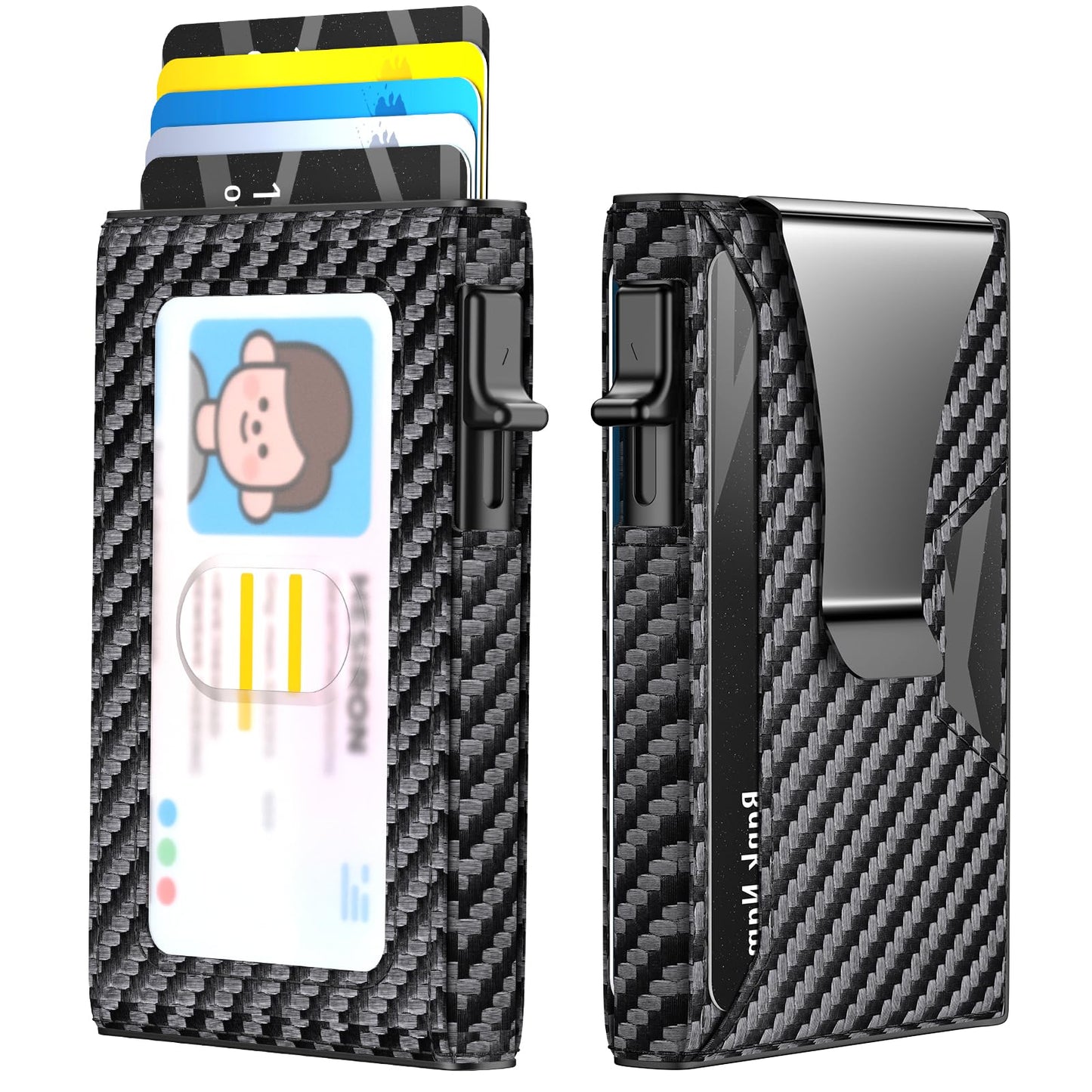 KISUEDZP Wallet for Men Slim Minimalist Pop-up Smart Holds 5-6 Cards - RFID Blocking Metal with Money Clip, Credit Card Holder & ID Window,Business Card Cases men accessories(Carbon)