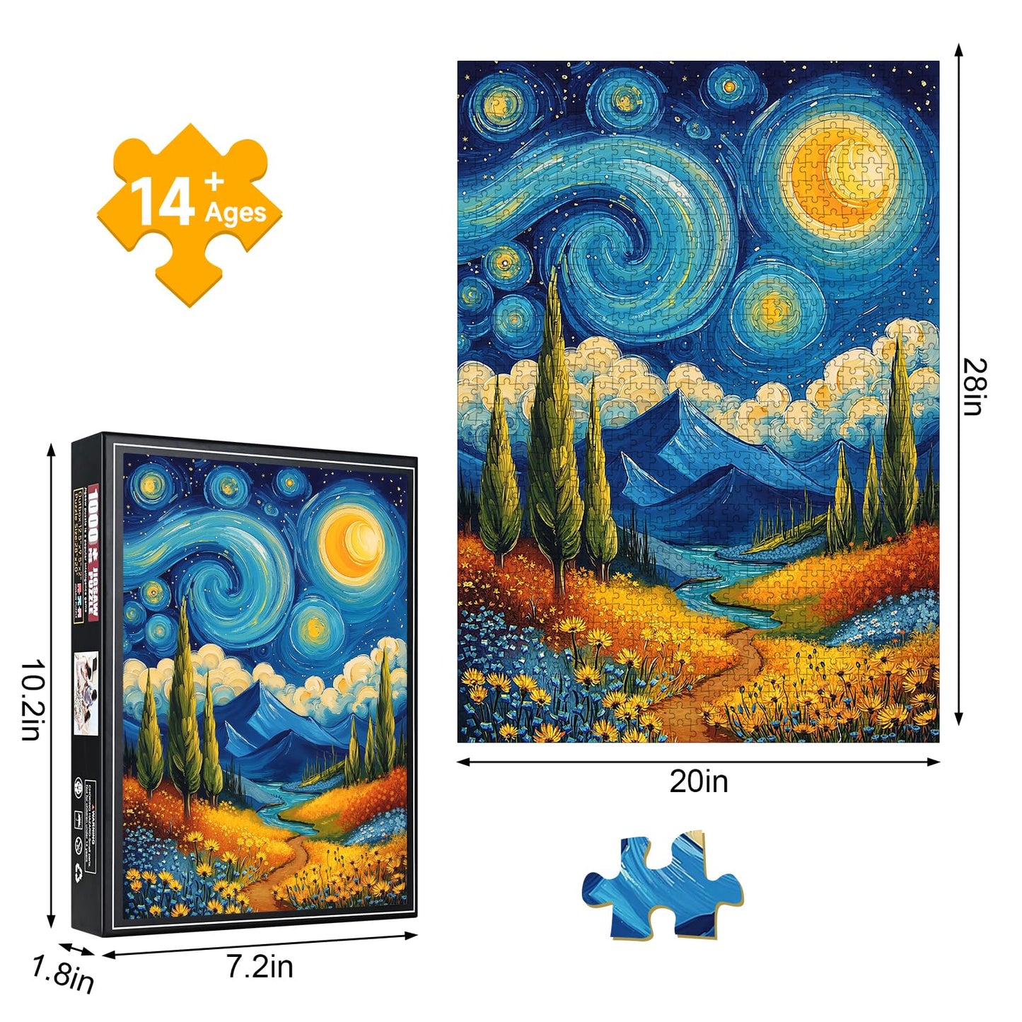 1000 Piece Van Gogh-Inspired Starry Night Jigsaw Puzzle for Adults