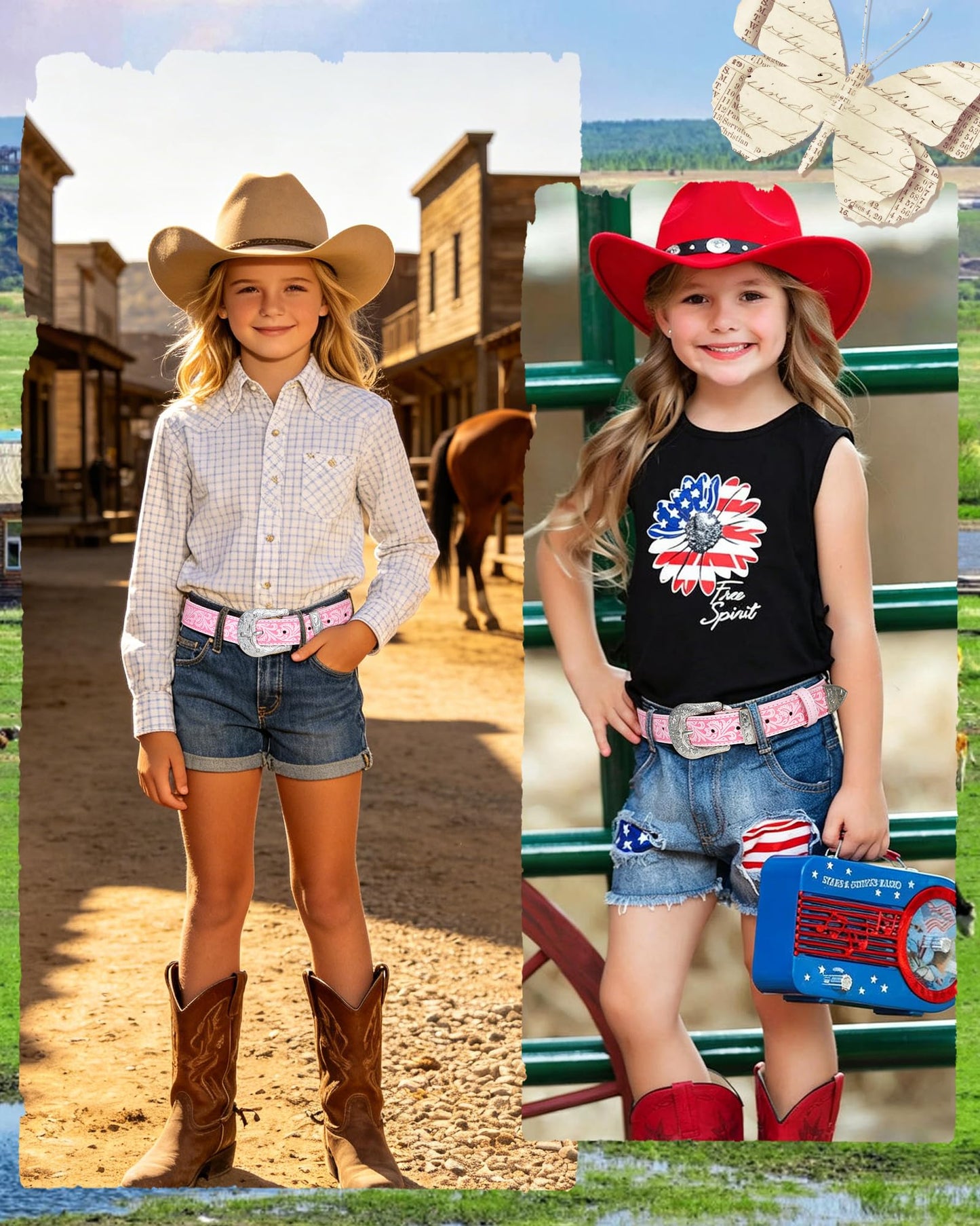Kajeer Kids Western Belt for Boy,Cowboy Leather Belt Vintage Engraved Embossed Buckle Western Belts for Jeans Gifts