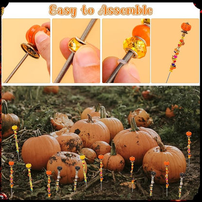 Hysagtek Halloween Fall Decorative Garden Stakes, Set of 6 Fall Metal Yard Stakes with Pumpkins, Happy Halloween Autumn Fall Outdoor Decorations