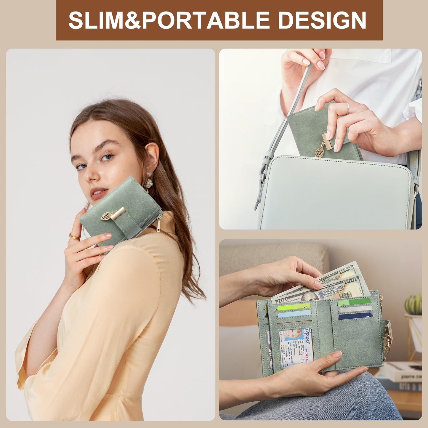 yiijay Small Wallet Women RFID Blocking Leather Bifold Wallet Credit Card Holder for Women Ladies Compact Wallet Mini Purse With Zipper Pocket
