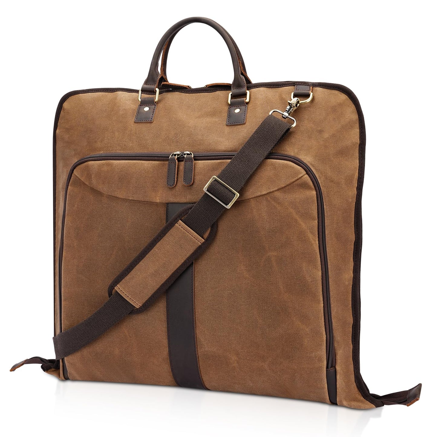 Polare Waxed Canvas Full Grain Leather Trim Garment Carry On Bag for Travel, Foldable Hanging Suitcase Weekender Dust-Proof Garment Waterproof Cover with YKK Zipper and Adjustable Strap