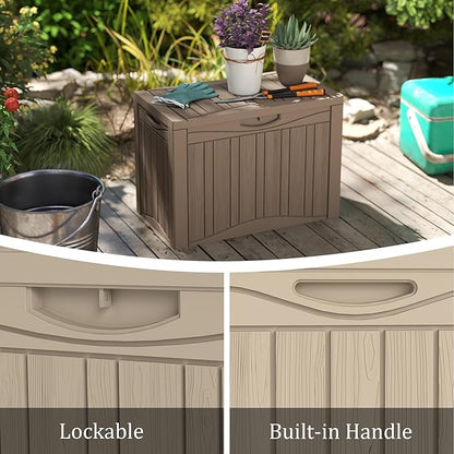 50 Gallon Waterproof Large Resin Deck Box Indoor/Outdoor Lockable Storage Container and Seating for Garden, Pool, and Patio (50 Gallon, Grey)