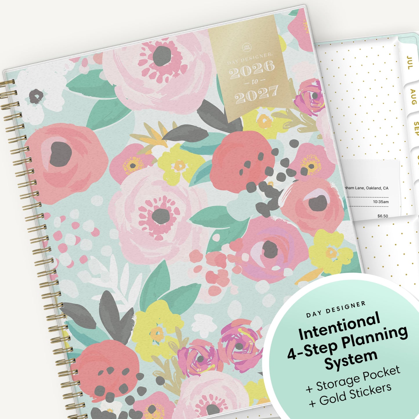 Blue Sky Day Designer 2026-2027 Weekly and Monthly Academic Year Planner Calendar, July 2026 - June 2027, 8.5" x 11", Flexible Cover, Laminated Tabs, Storage Pocket, Includes Stickers, Secret Garden Mint