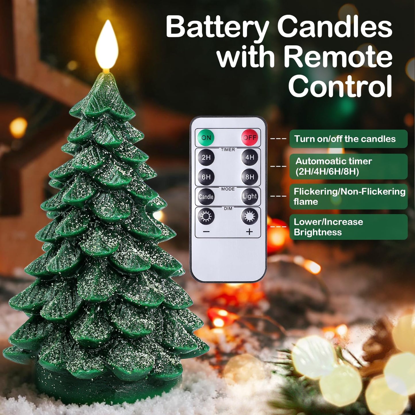 LiuSuper Christmas Tree Flameless LED Candle with Remote Timer, 1PC Real Wax Battery Operated Flickering Candle with Snowfall Effect, Safe for Holiday Home Decor