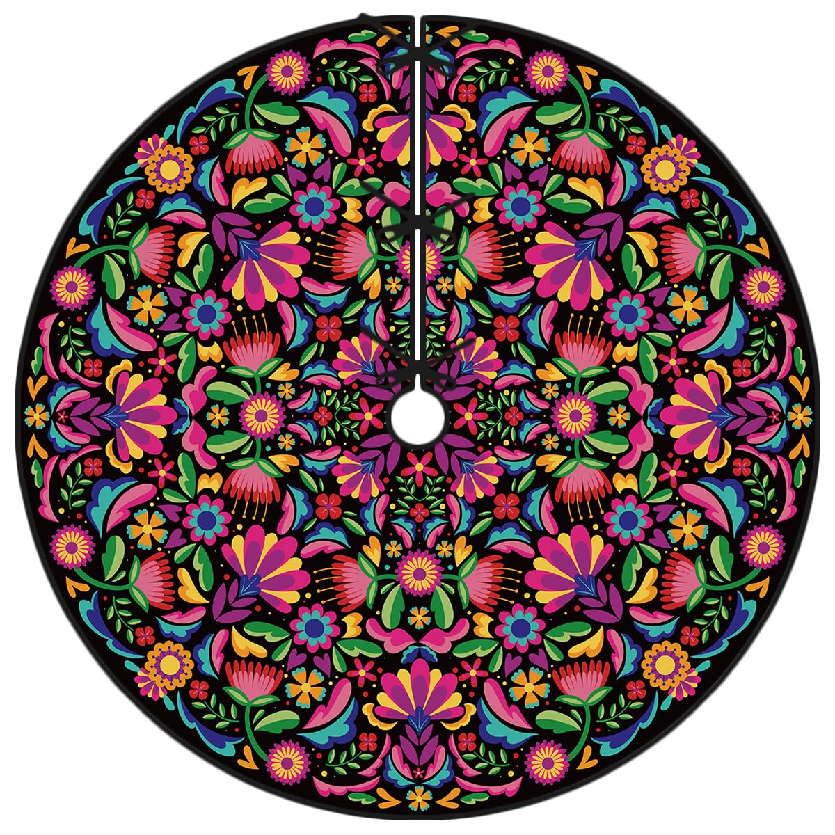 Mexican Christmas Tree Skirt 48 Inch Feliz Navidad Tree Collar Mexico Dahlia Tree Decor Mexican New Year Xmas Decor Christmas Decorations for Home Party
