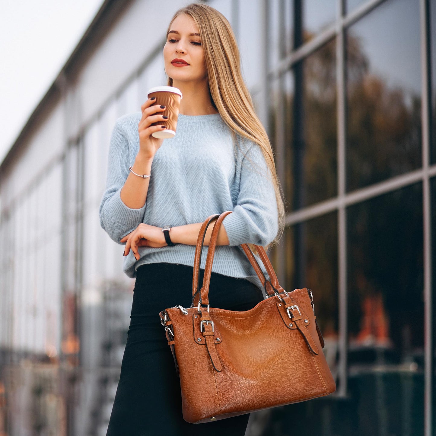 HESHE Genuine Leather Purses and Handbags for Women Tote Shoulder Bag Satchel Purse Top Handle Bags Hobo Crossbody Purse (Medium,Sorrel)
