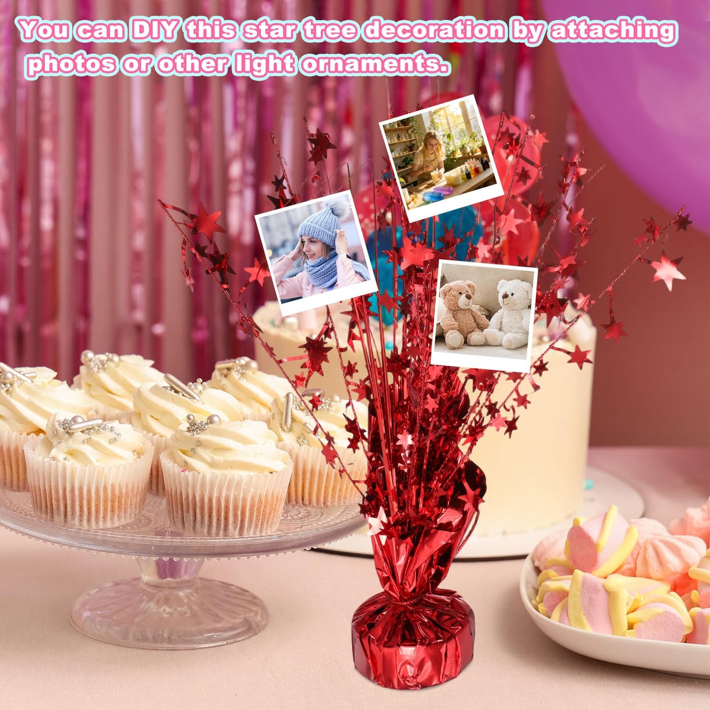 uxcell 4Pcs Metallic Foil Spray Centerpiece, 12.2" Star Table Decoration Spray Decoration for Christmas Wedding Birthday Party Graduation Celebration New Year, Black/Red/Rose Red /Blue