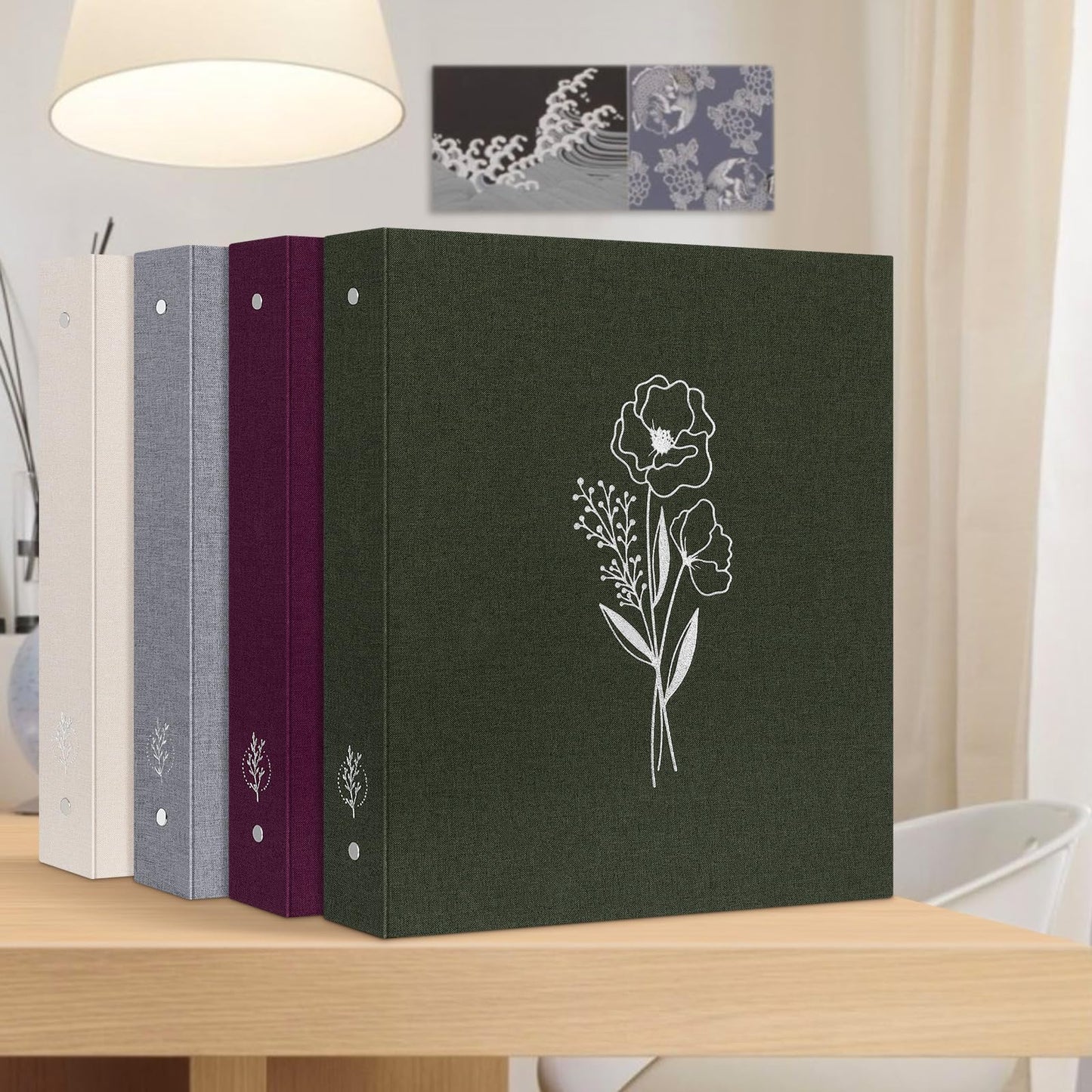 Lanpn Aesthetic Letter Size A4 3 Ring Binder 2 Packs, Linen Hardcover 1 inch Round Rings Folder Holder Planner Fits 8.5" x 11" Paper for Office School Journaling Collections (Green)