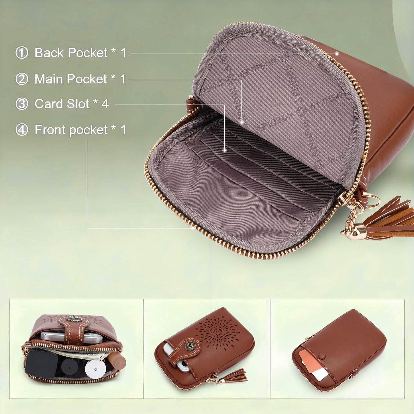 APHISON Small Crossbody Bags for Women, Lightweight Vegan Leather Cell Phone Purse, Cute Purses with Tassels
