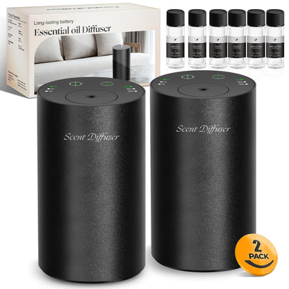 Waterless Essential Oil Diffuser Starter Kit - No Water Needed, Battery Operated Mini Scent Air Machine, Included 3x20ML Essential Oils, Portable Aromatherapy Diffuser for Home & Car & Office, Black
