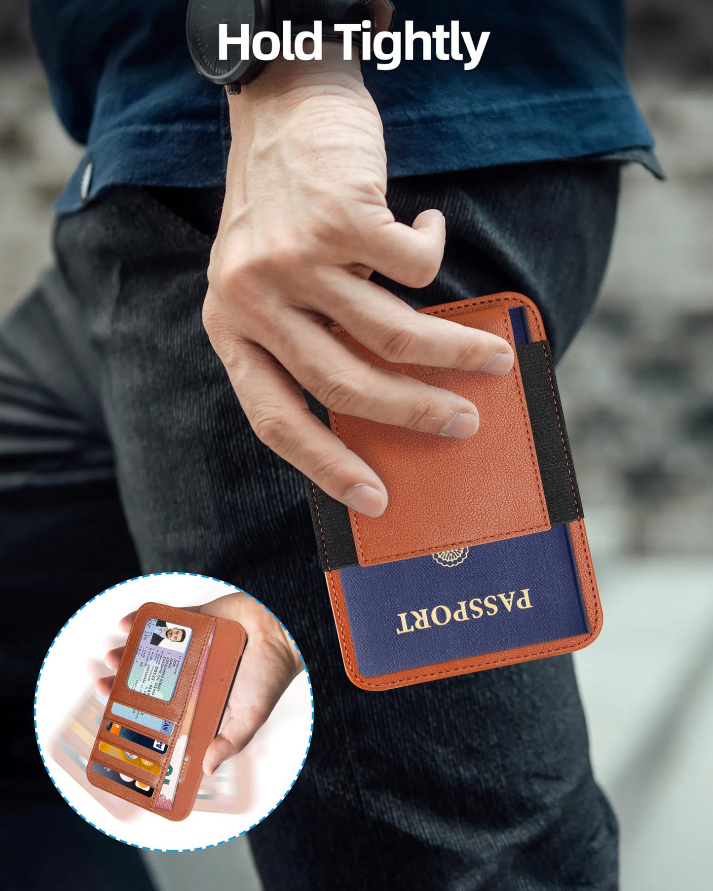 Passport Holder with Find My, RFID Leather Minimalist for Travel, Fit 4 Cards & 2 Passport