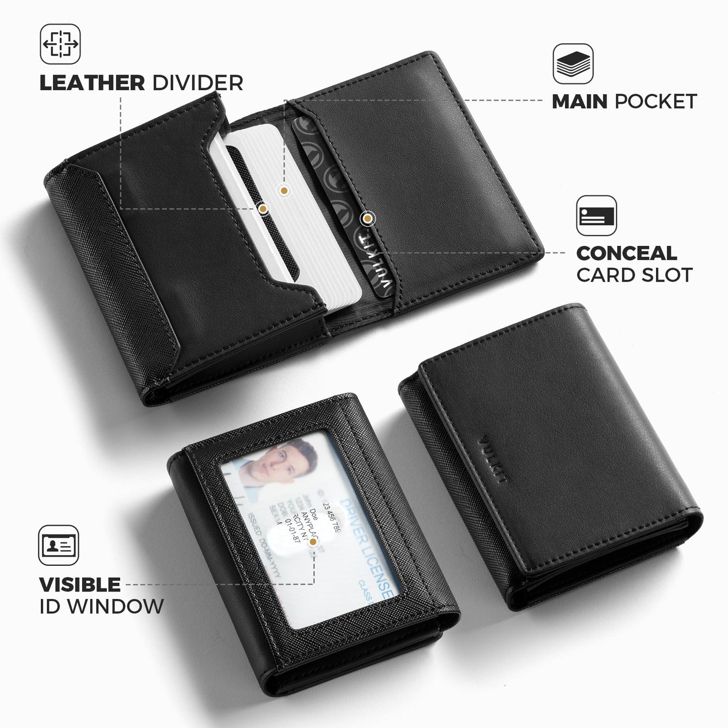 VULKIT Business Card Holder Premium Leather RFID Blocking Card Case With ID Window Magnetic Closure Holds Up to 40 Business Cards