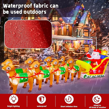 12 FT Christmas Inflatables with Santa Claus Reindeer Built-in LED Lights Blow Up Christmas Decor for Christmas Party Holiday Outdoor Garden Lawn Yard Decorations