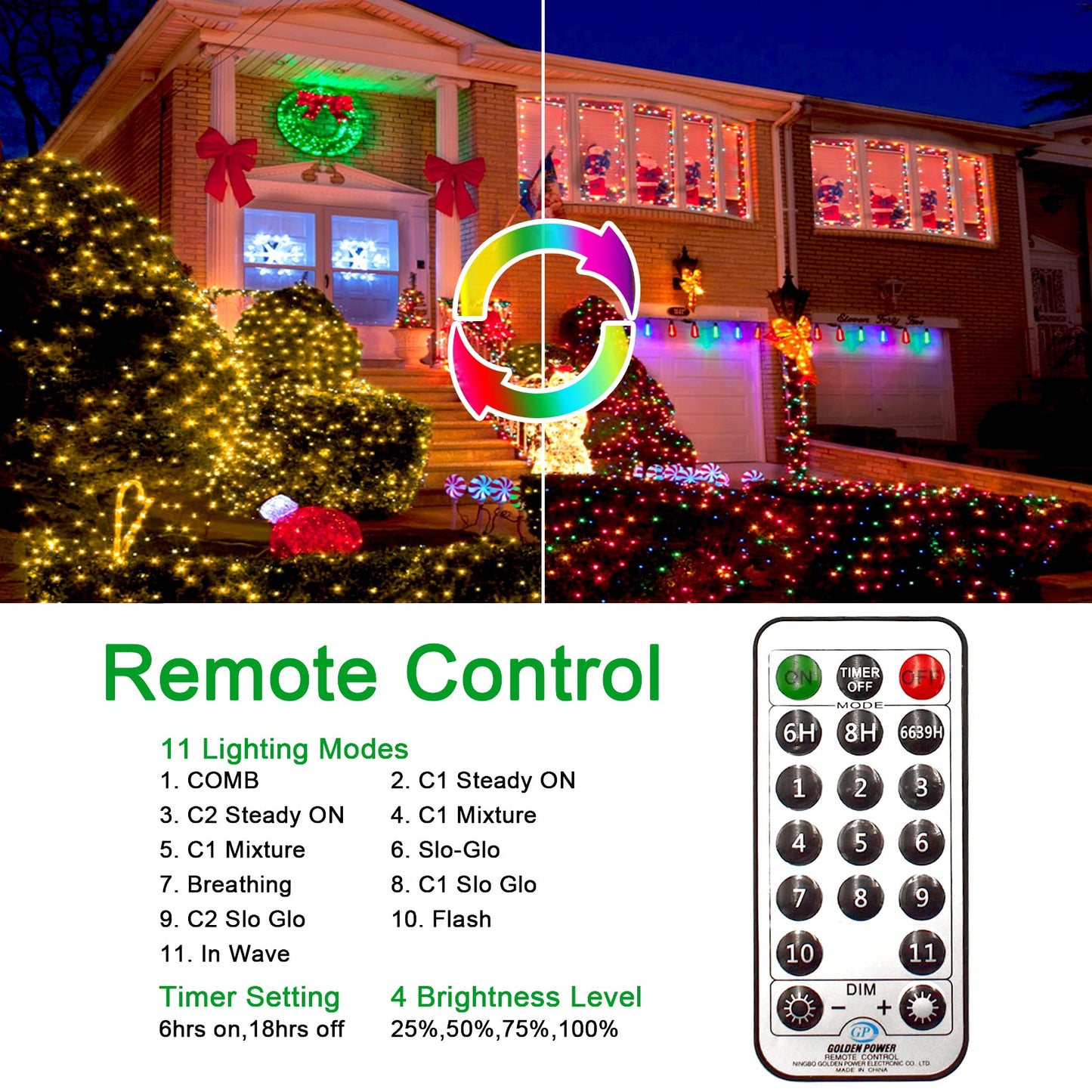 Hezbjiti Christmas Color Changing Net Lights 200 LED 9.8ft x 6.6ft String Lights with 11 Modes and Christmas Tree Fairy Light Hanging Lights for Background Lawn Outdoor (Warm White to Multi Color)
